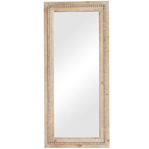 Whitewashed Natural Beaded Wood Wall Mirror