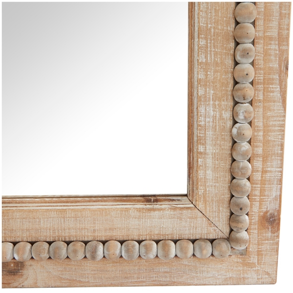 Whitewashed Natural Beaded Wood Wall Mirror