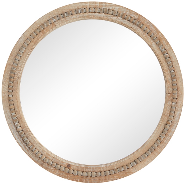 Round Distressed Beaded Wall Mirror, 28 in.