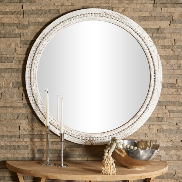 Round Whitewash Beaded Wall Mirror Kirklands Home