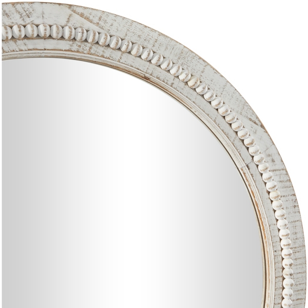 Round Whitewash Beaded Wall Mirror