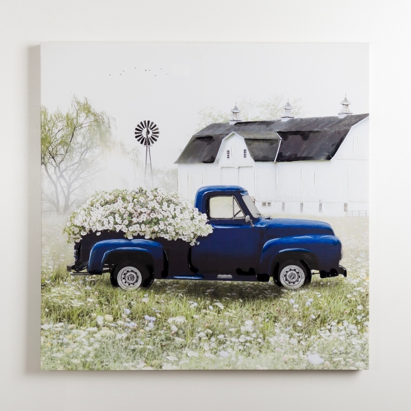 Navy Floral Pickup Truck Canvas Art Print