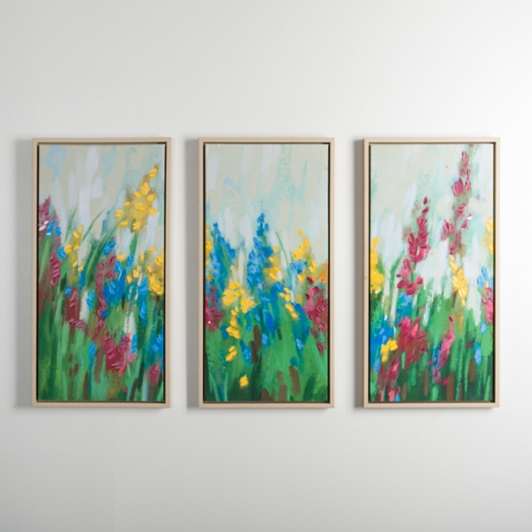 Flowers by the Cottage Canvas Art Prints, Set of 3