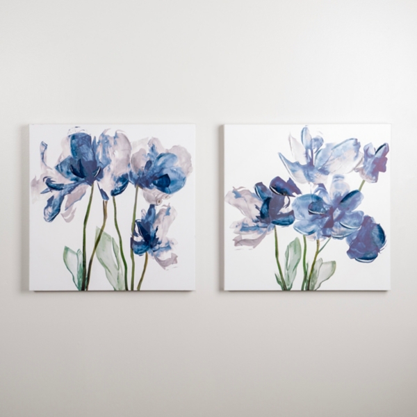Blue Floral Stems Canvas Art Prints, Set of 2