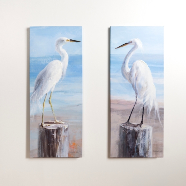 Seaside Egret Canvas Art Prints, Set of 2