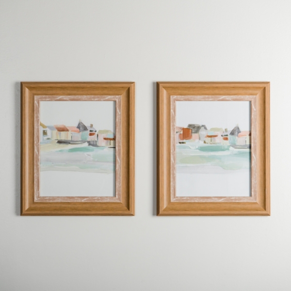 Pastel Beach Houses Framed Art Prints, Set of 2