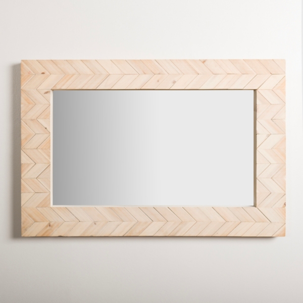 Natural Herringbone Wood Wall Mirror
