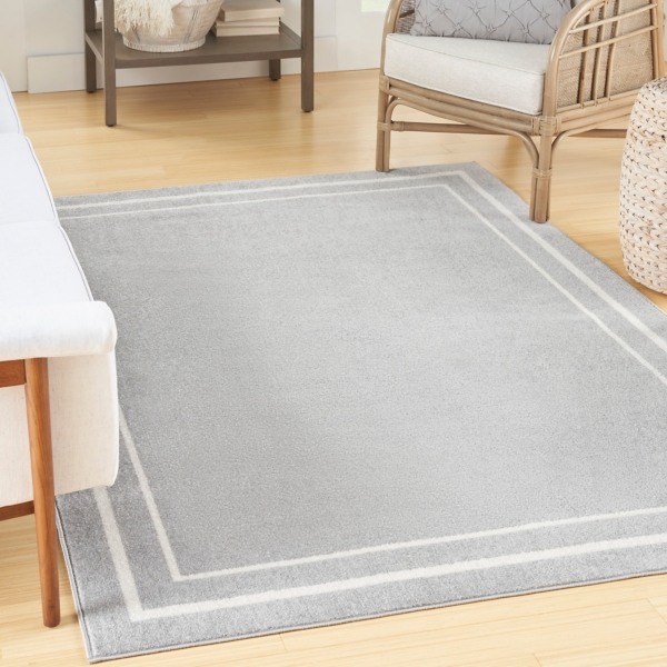 Gray Bordered Indoor/Outdoor Area Rug, 6x9