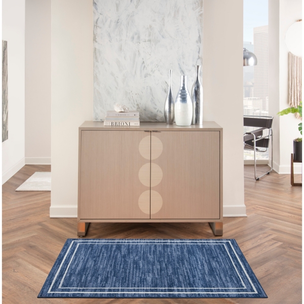 Navy Bordered Indoor/Outdoor Area Rug