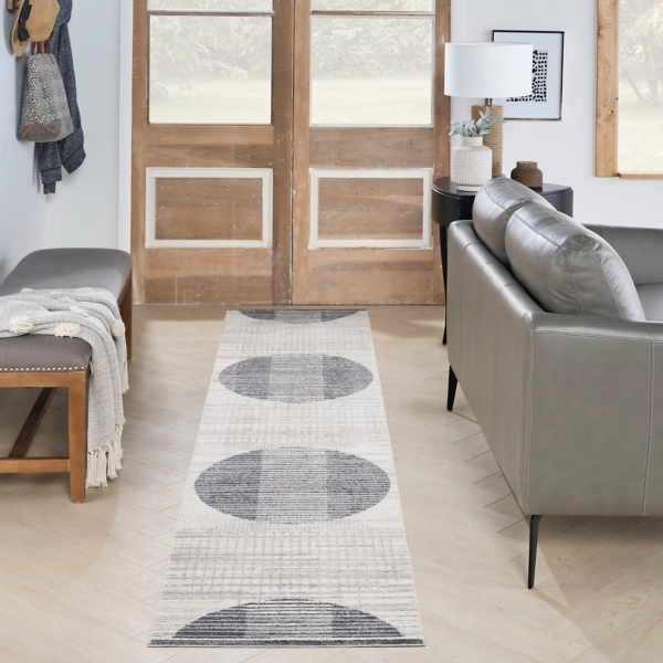 Blue Linear Geometric Washable Runner, 2x10