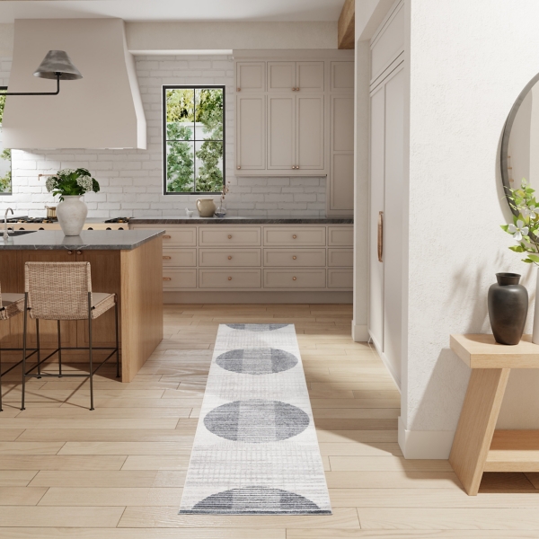 Blue Linear Geometric Washable Runner, 2x10