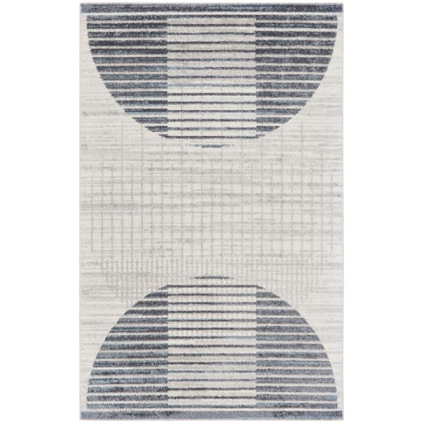 Blue Linear Geometric Washable Area Rug