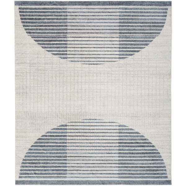 Blue and Ivory Striped Half Moon Area Rug, 8x10 Kirklands Home