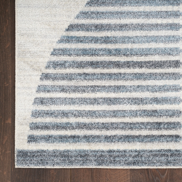 Blue and Ivory Striped Half Moon Area Rug, 8x10