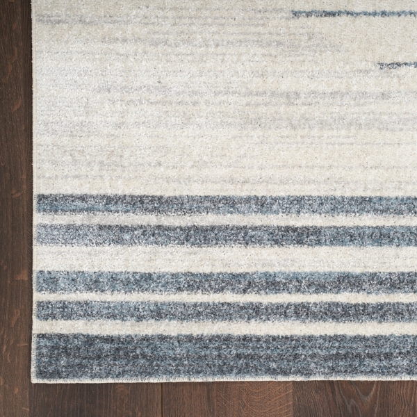 Blue and Ivory Striped Moon Area Rug, 9x12