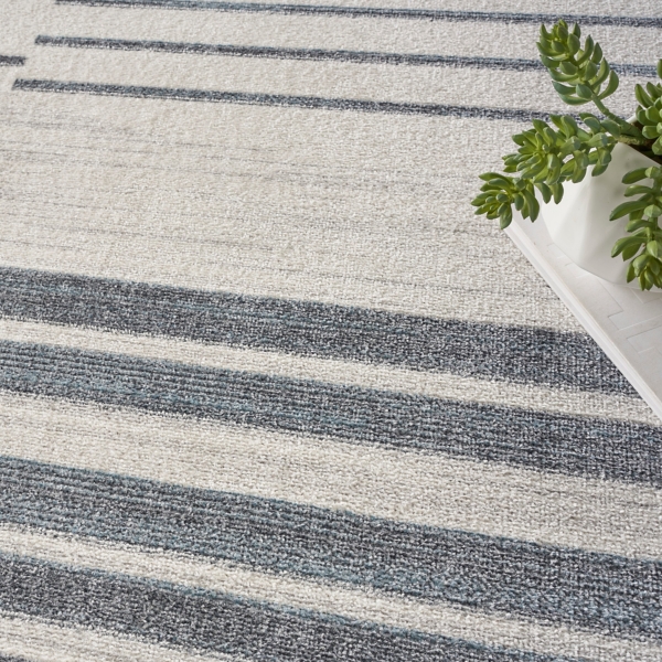 Blue and Ivory Striped Moon Area Rug, 9x12