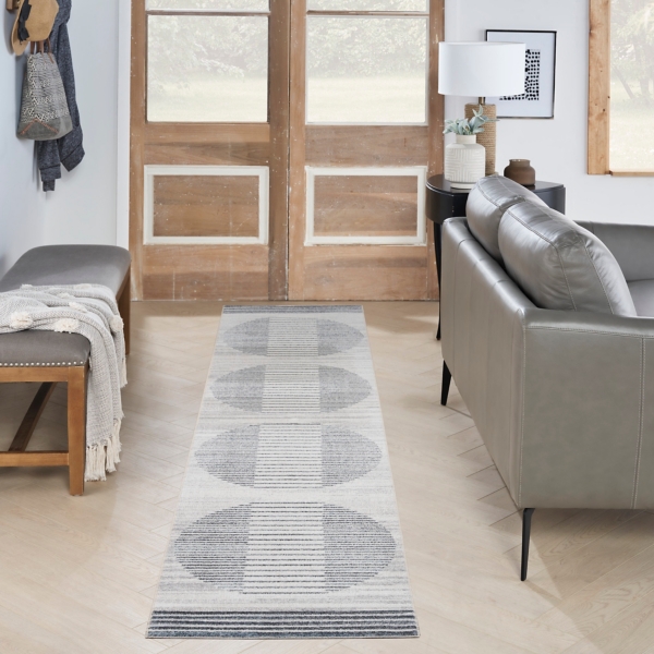 Blue Linear Sphere Washable Runner, 2x10