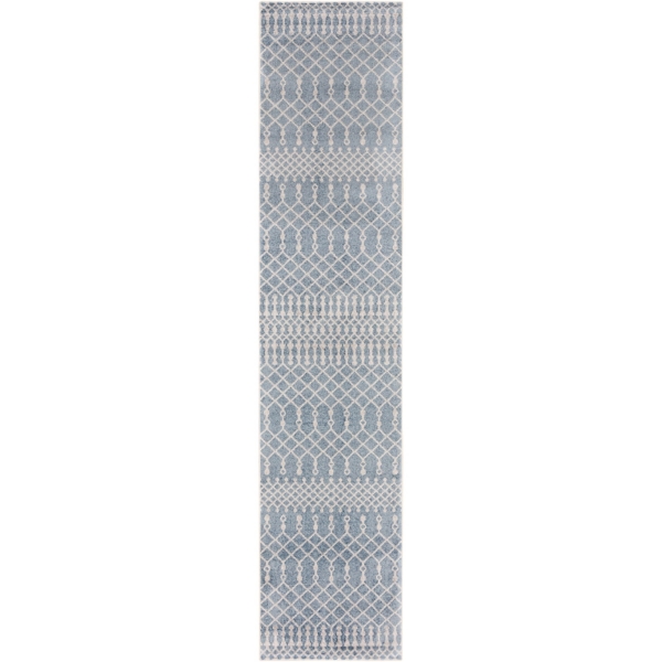 Light Blue Moroccan Washable Runner