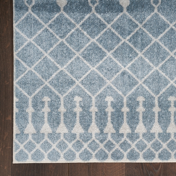 Light Blue Moroccan Washable Runner, 2x10