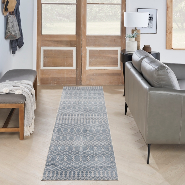 Light Blue Moroccan Washable Runner, 2x10