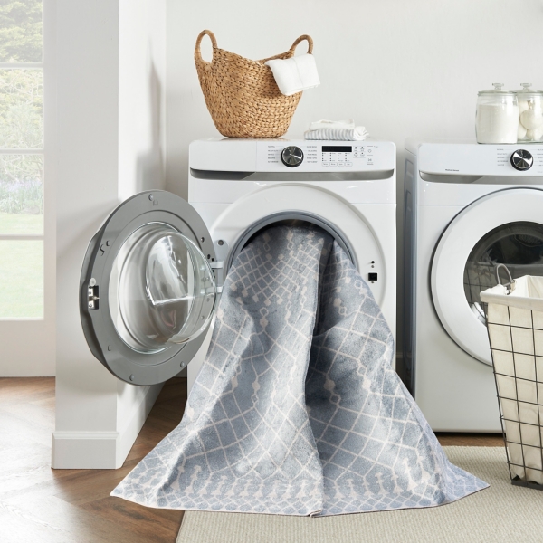 Light Blue Moroccan Washable Runner, 2x10