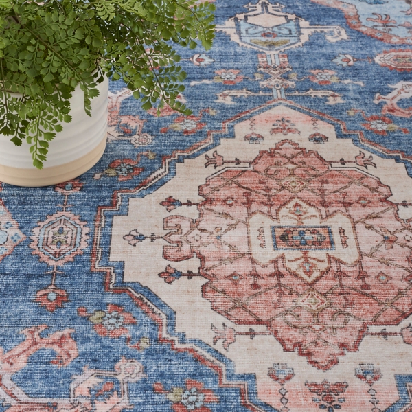Fulton Blue Medallion Area Rug, 7x9