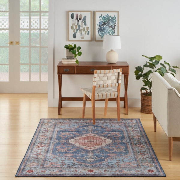 Fulton Blue Medallion Area Rug, 7x9