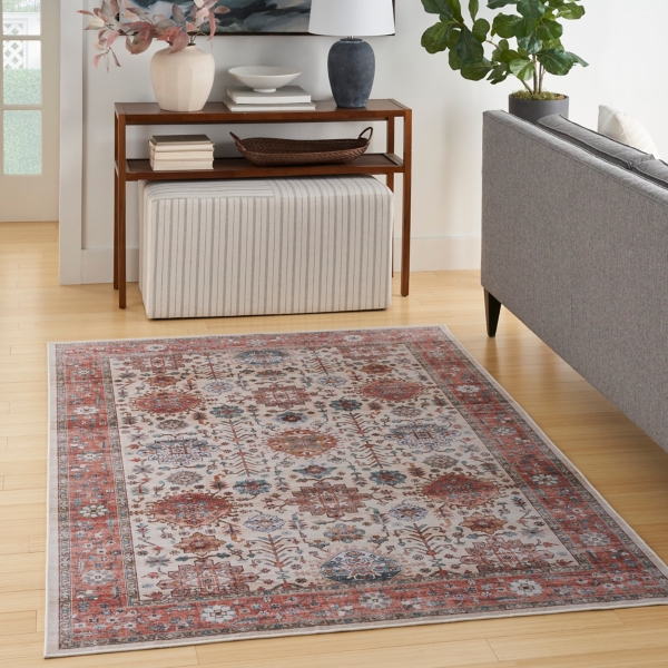 Fulton Red Floral Medallion Area Rug, 7x10