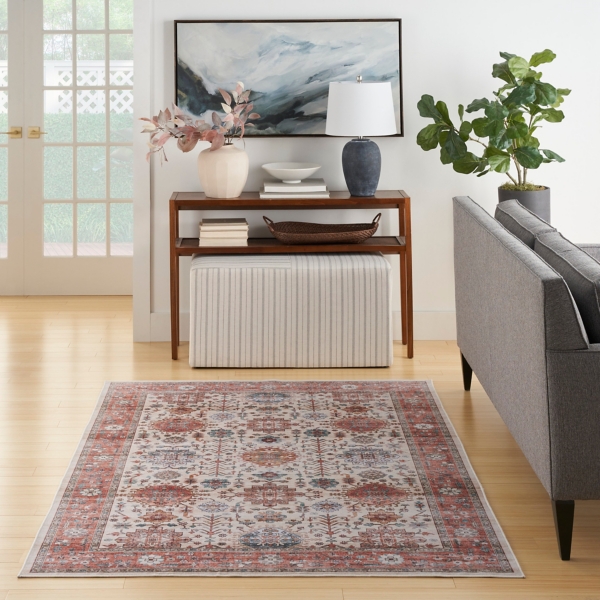 Fulton Red Floral Medallion Area Rug, 7x10