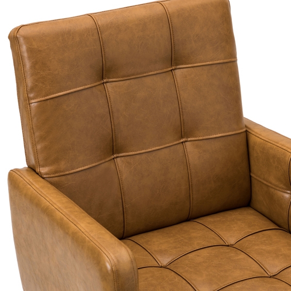Camel Tufted Faux Leather Swivel Office Chair