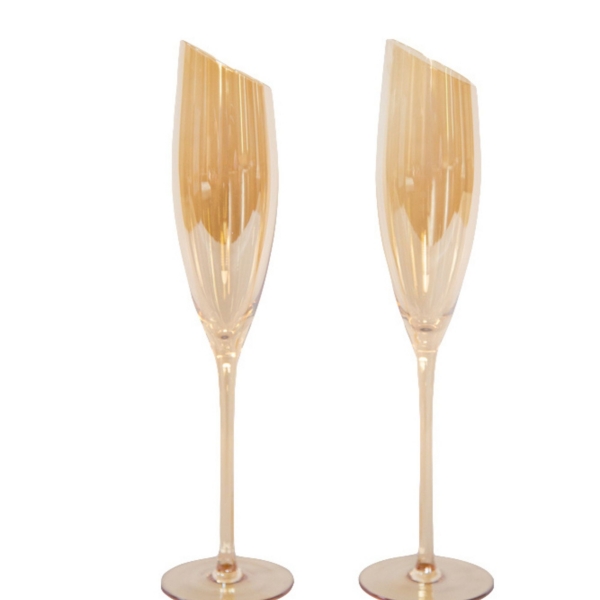 Gold Slanted Champagne Glasses, Set of 2