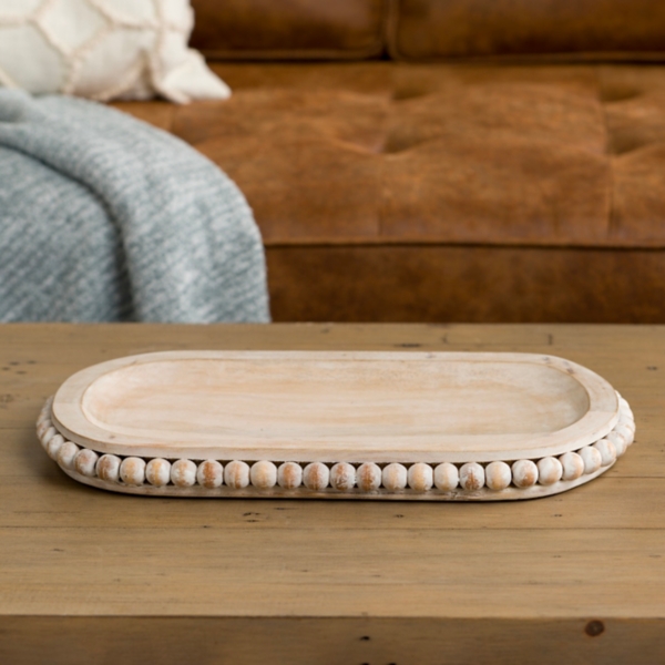 Oval Whitewashed Beaded Wood Tray Kirklands Home
