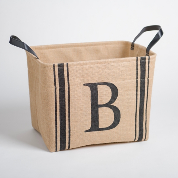 Monogram B Striped Jute Storage Bin