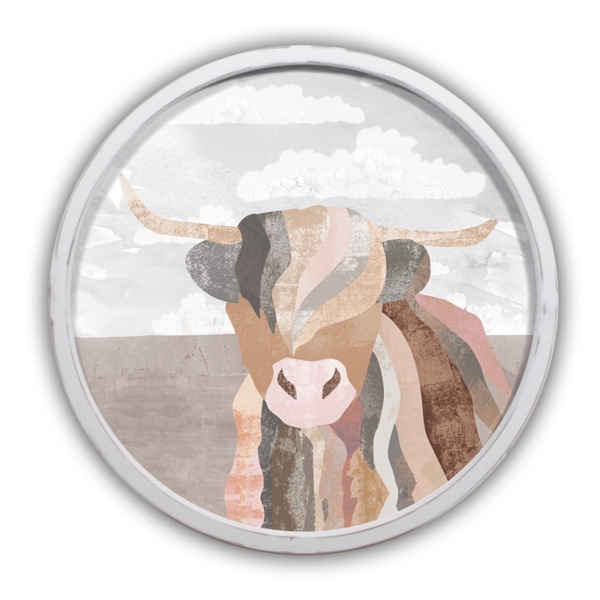 Colorblock Highland Cow Round White Framed Print