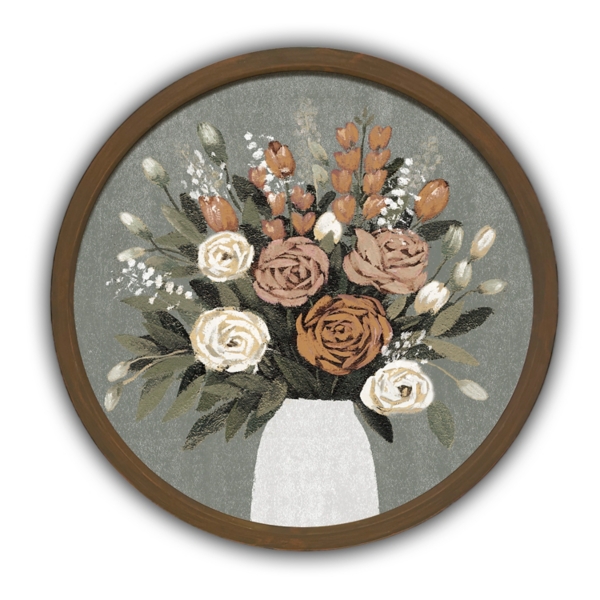 Floral Spice Bouquet Round Brown Framed Print | Kirklands Home
