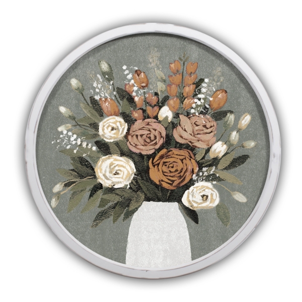 Floral Spice Bouquet Round White Framed Print