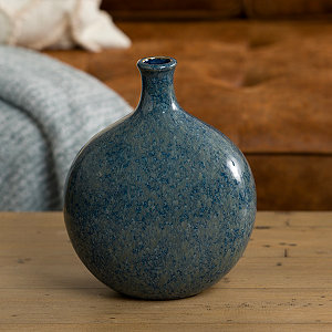 Small Blue Vase for Decor, 8 Inch Tall Rustic Vintage Art Flower  Vase,Modern Farmhouse Vases for Home