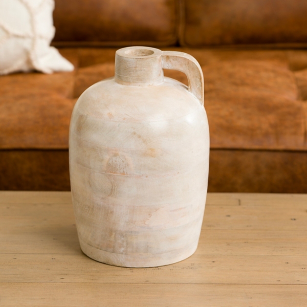 Whitewashed Mango Wood Vase with Handle