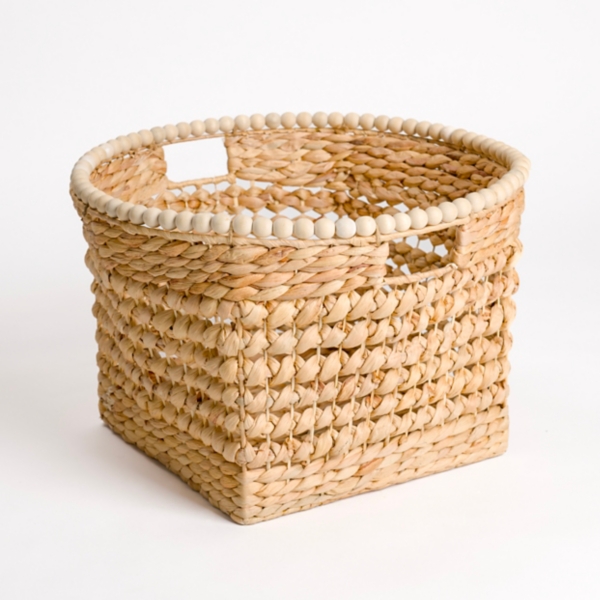 Woven Water Hyacinth Beaded Basket, 12 in.