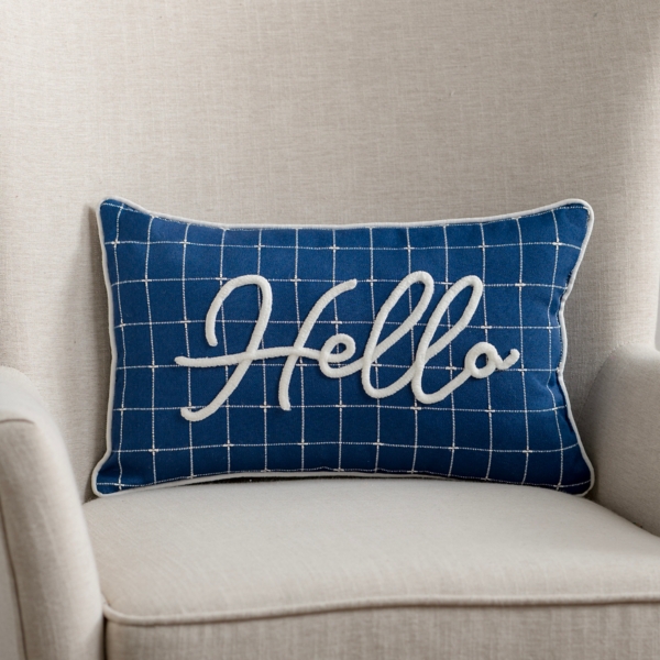 Navy Hello Windowpane Lumbar Pillow Kirklands Home