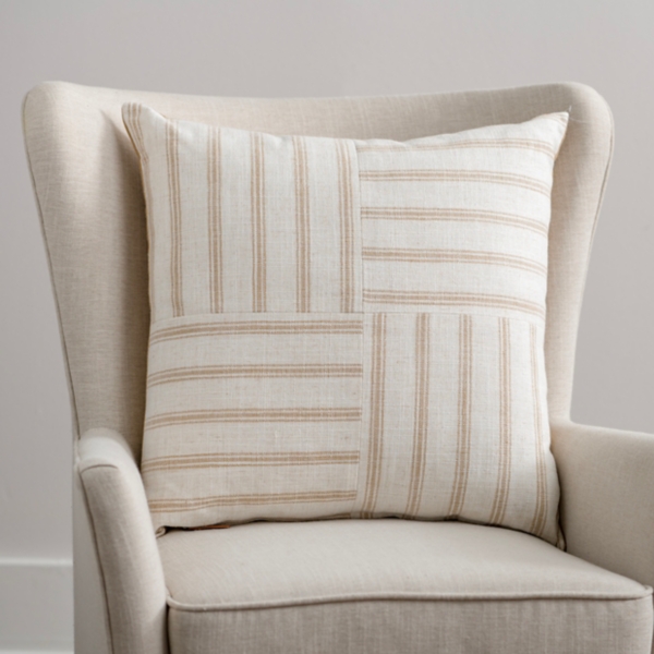Taupe Patchwork Striped Pillow, 22 in.