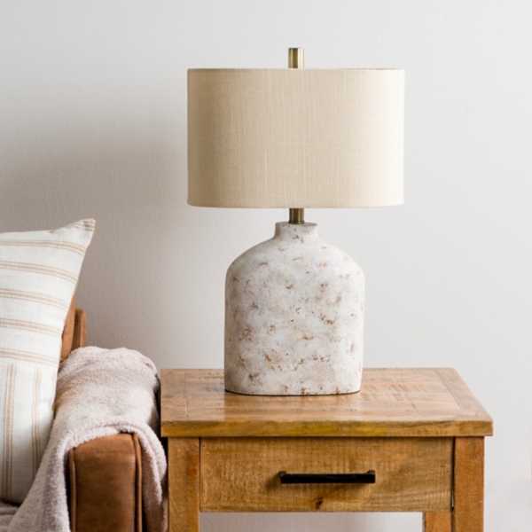 White Distressed Narrow Table Lamp