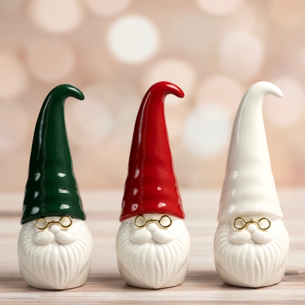Ceramic Santa Gnomes with Glasses, Set of 3