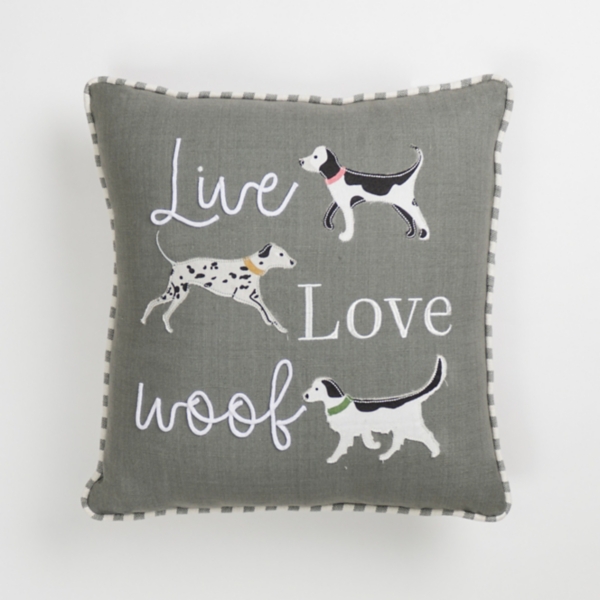 Gray Live Love Woof Pillow