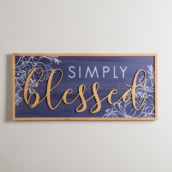 Navy Simply Blessed Wall Plaque