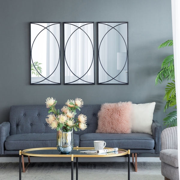 Black Metal Geometric Wall Mirrors, Set of 3