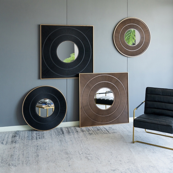 Black and Gold Double Ribbed Wall Mirror