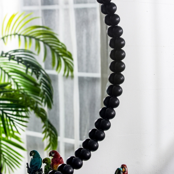 Black Metal Round Beaded Wall Mirror