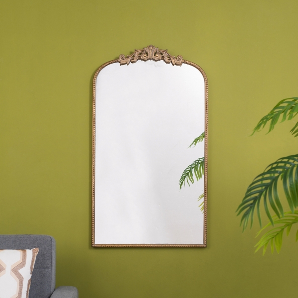 Gold Studded Scroll Arched Mirror, 42 in.