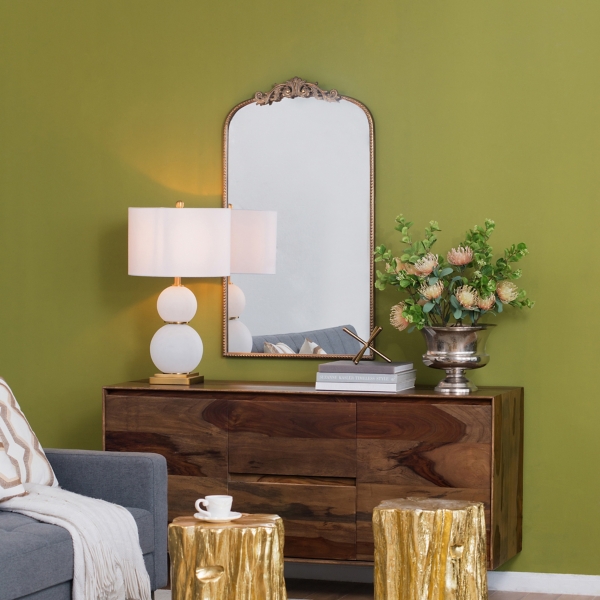 Gold Studded Scroll Arched Mirror, 42 in.